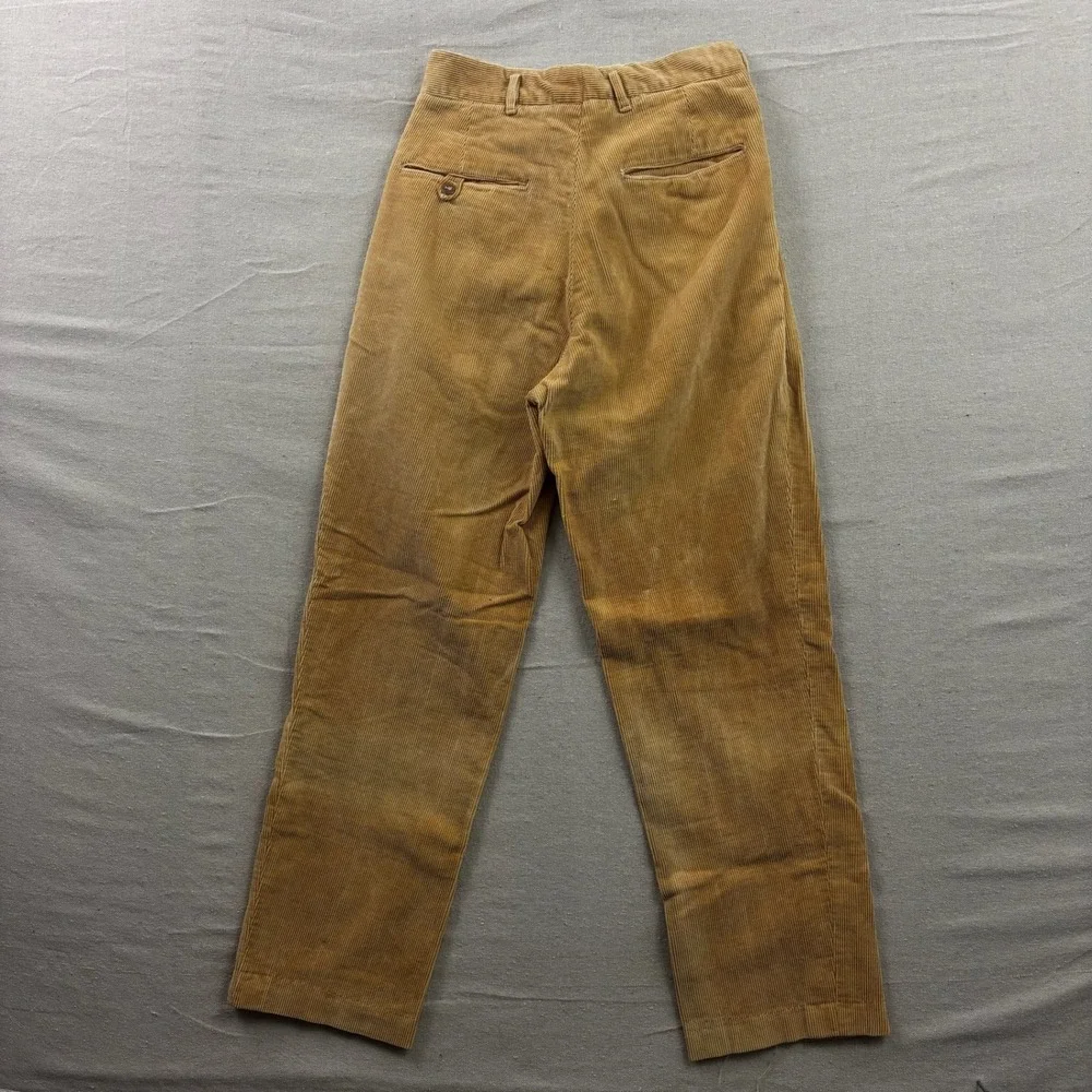 Vintage‎ Tan Wide Wale Corduroy Pleated Pants Talon Zip Workwear 25x26.5